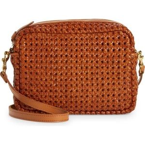 Clare V. Midi Sac Woven Leather Crossbody Bag in Tan Rattan